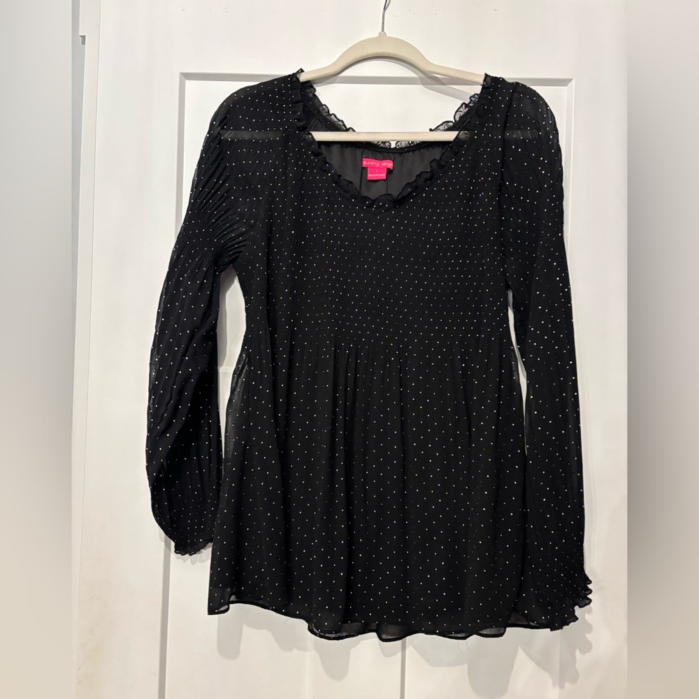 Sunny Leigh black polka dot babydoll top